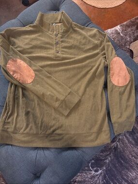 Men's khaki Crewneck corduroy/ribbed Sweater/sweatshirt  with Elbow Patches